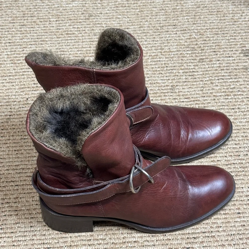 Sesto Meucci Faux Fur Lined Brown Leather Ankle Boots Women’s Size 6.5 M - Picture 2 of 7